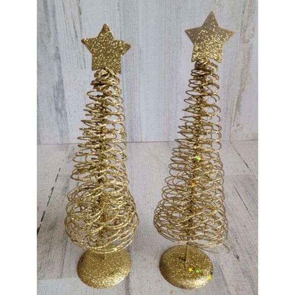 Golden tree glitter star pine xmas Home decor metal - Picture 2 of 9